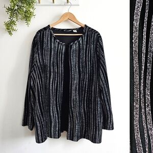 Fashion Bug Plus 26/28W Velvet Shimmer Striped Open Front Cardigan Jacket Black